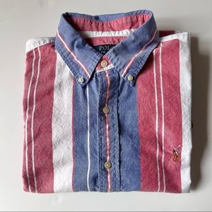 Polo Ralph Lauren Classic Fit Striped Oxford Shirt Men| Large | Blue/red Multi